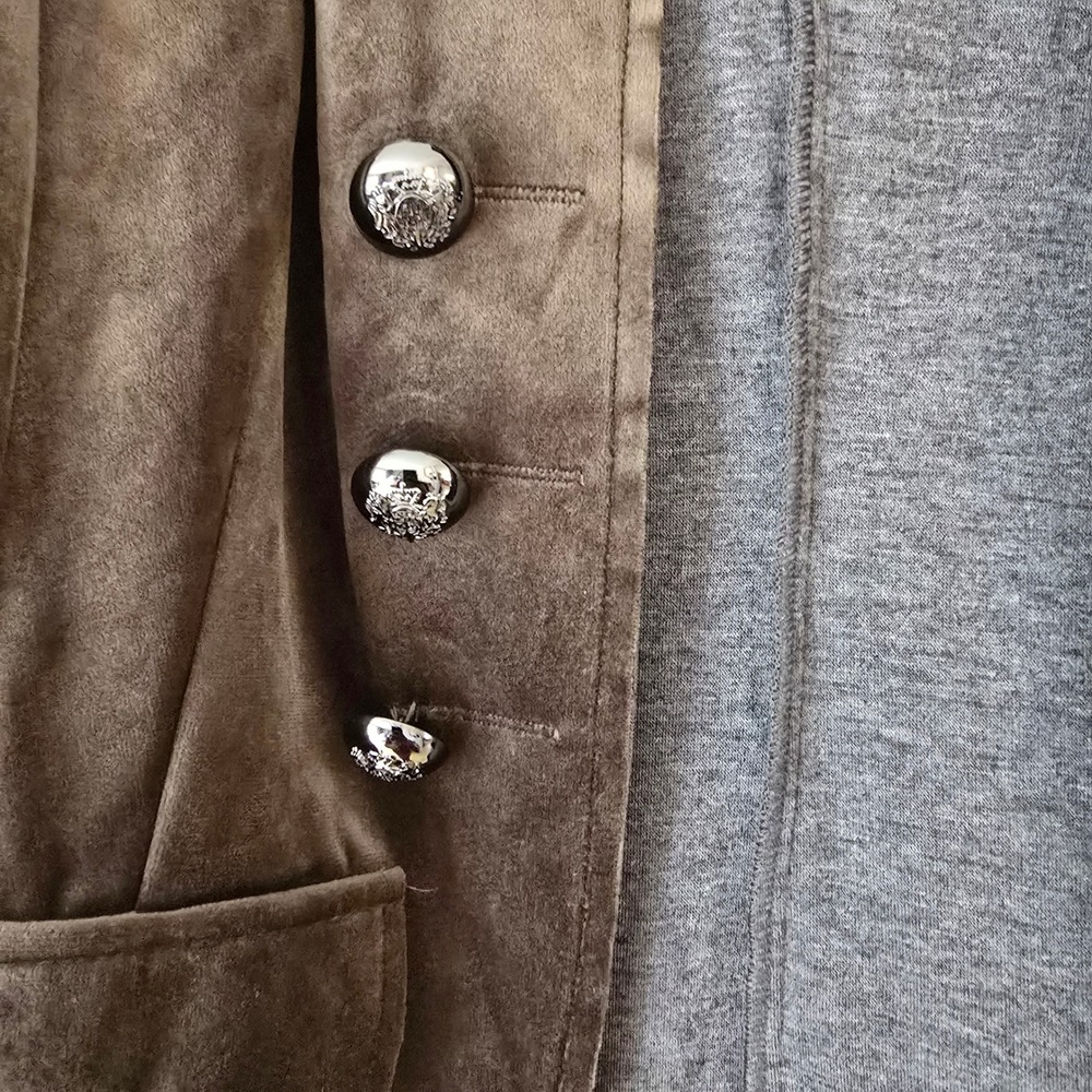 Alberto Makali Military Blazer Jacket Velvet Olive Brown Silver Crest Button 6 - Picture 6 of 10